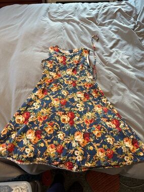 Navy Floral Midi Dress with Tie Waist